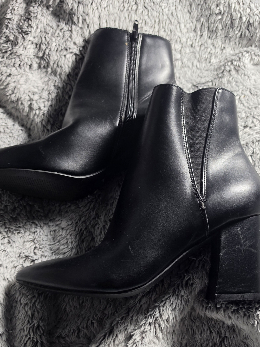 Report Black Faux Leather Ankle Booties with Block Heel